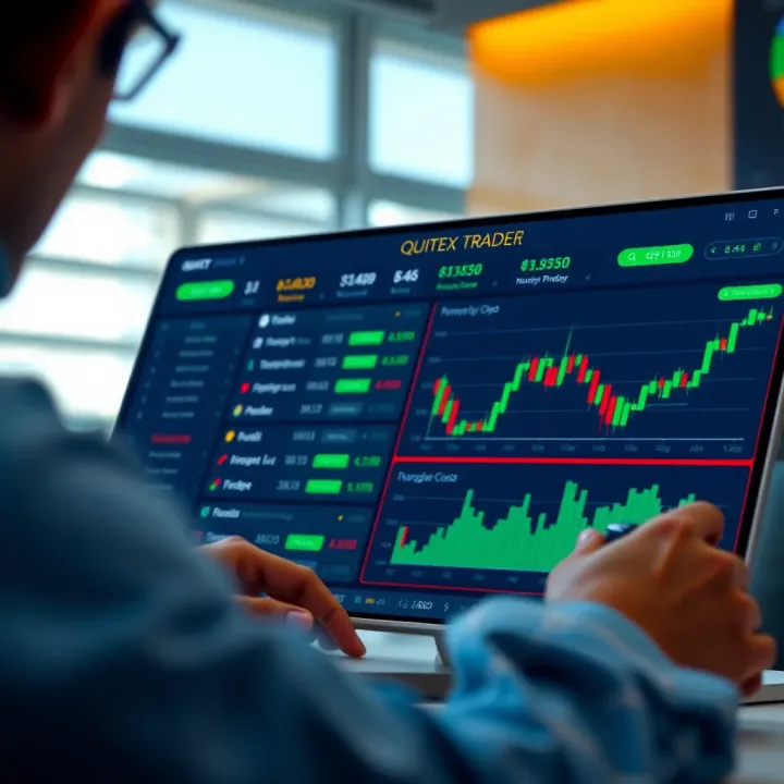 Dashboard view of Quotex platform with navigation menu and trading options visible