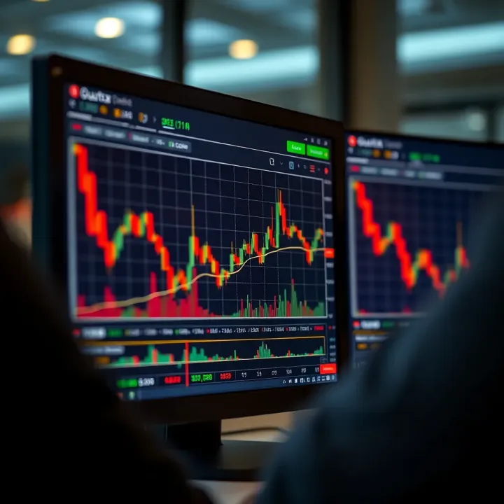 Graph showing trading strategies and market analysis on digital screen