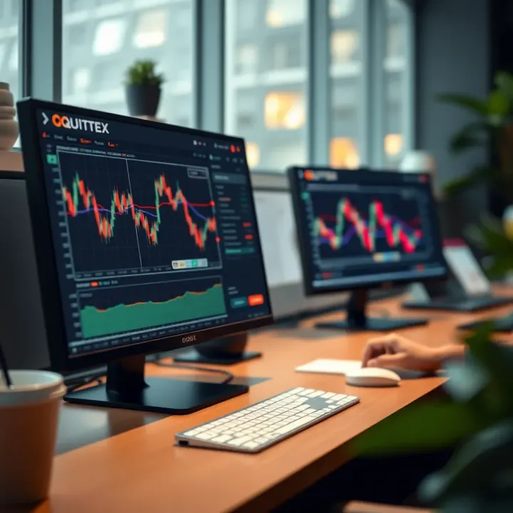 User interface of Quotex trading platform displaying various financial charts and trading options