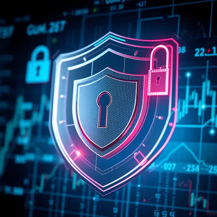 Secure digital shield symbolizing online trading security and data protection