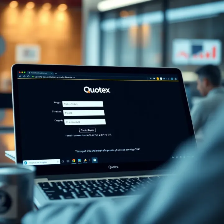 User interface displaying Quotex web login page with input fields for credentials