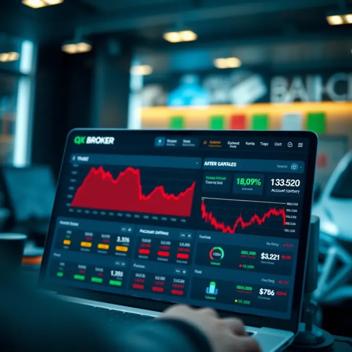 Dashboard featuring account summary and trading options after successful access to QX Broker platform
