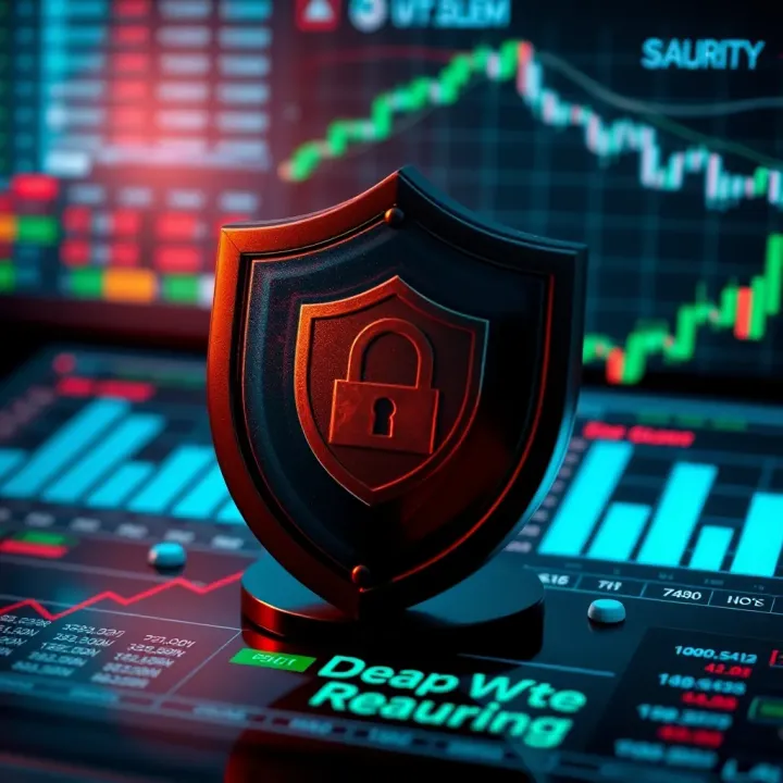 Illustration of security shield and financial charts representing safety measures and account types offered by QX Broker.com