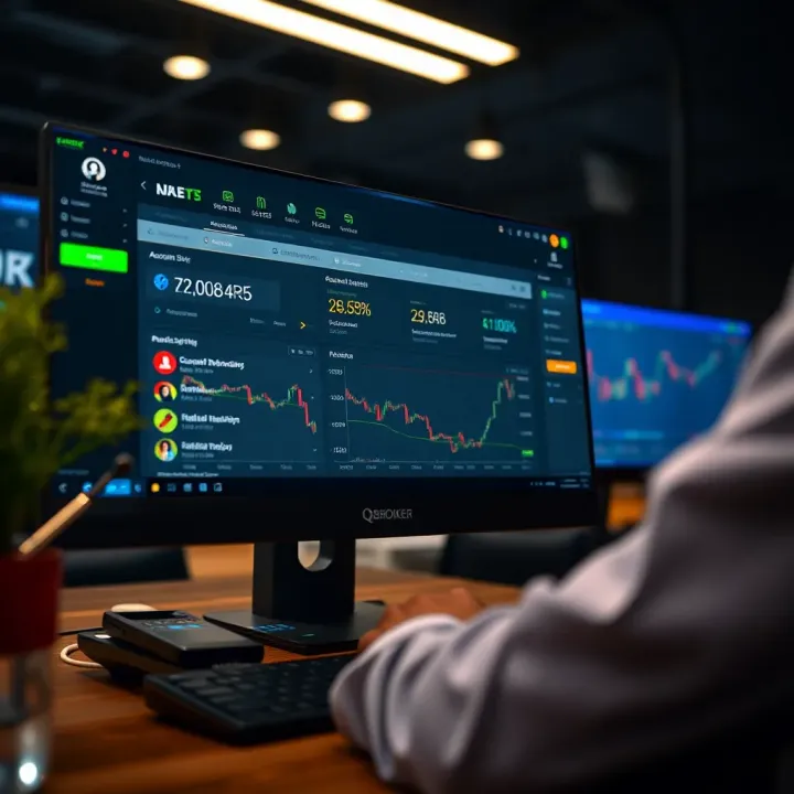 Dashboard showcasing account setup options and security features on QXBroker platform