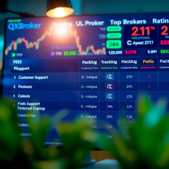 Comparison chart showing fees and customer support ratings of QXBroker against top brokers for Indian investors