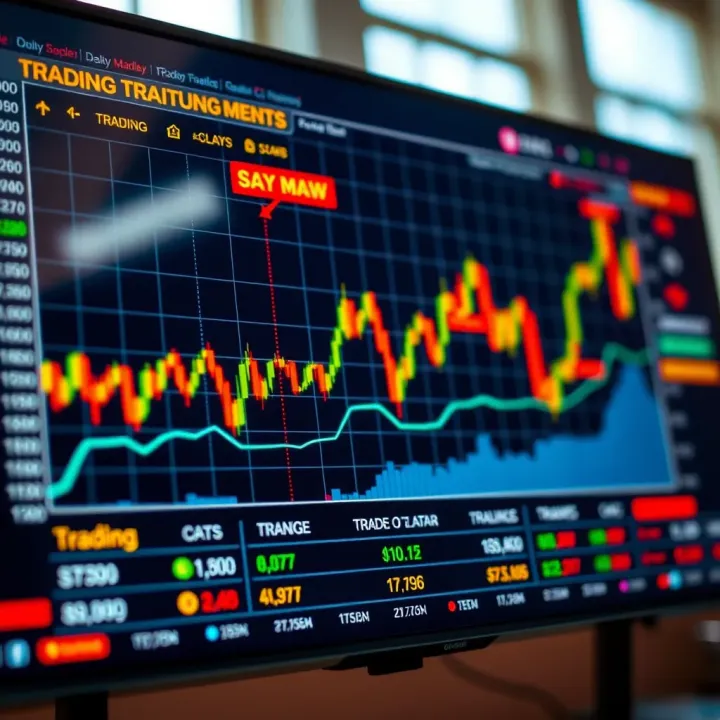 Graph displaying various trading instruments offered by QXBroker with fluctuating market trends