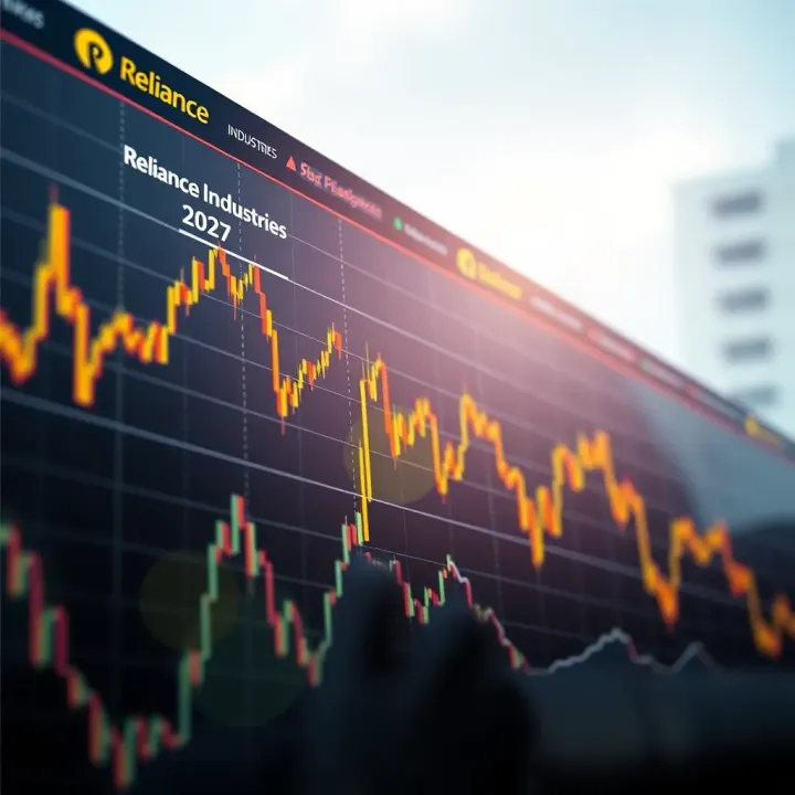 Graph showing upward trend in Reliance Industries stock price with key financial indicators