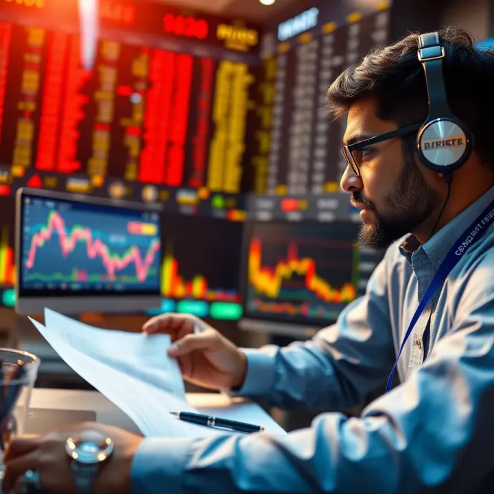 Financial experts analyzing market data with charts and risk indicators