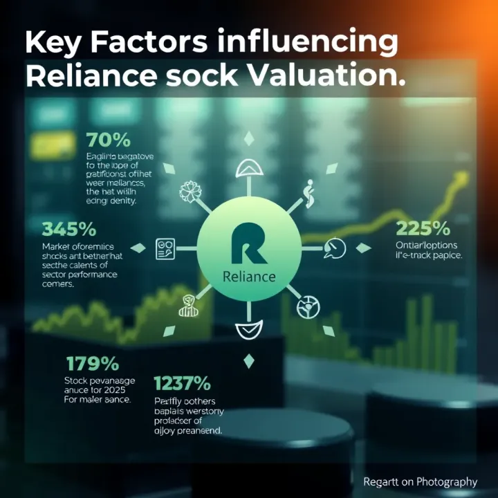 Infographic illustrating factors impacting Reliance stock valuation including market dynamics and sector performance