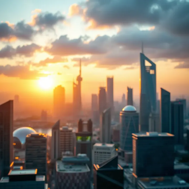 Futuristic city skyline symbolizing innovation and growth driven by Reliance's strategic initiatives