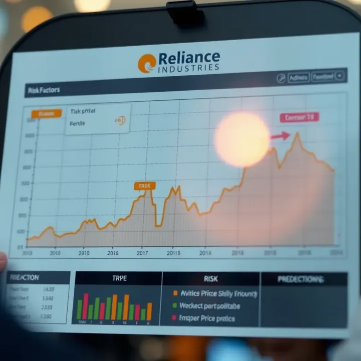 Chart displaying expert predictions and risk factors impacting Reliance Industries future price trajectory