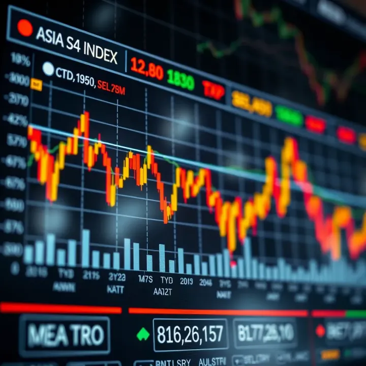 Graphical representation of Asia Composite Index with fluctuating stock trends and market indicators