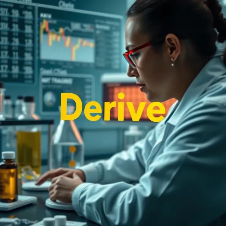 Scientific illustration depicting data analysis and derivation of results from laboratory experiments