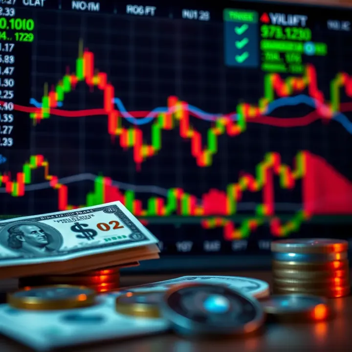 Conceptual illustration of risk-free trading practice with virtual currency and graphs