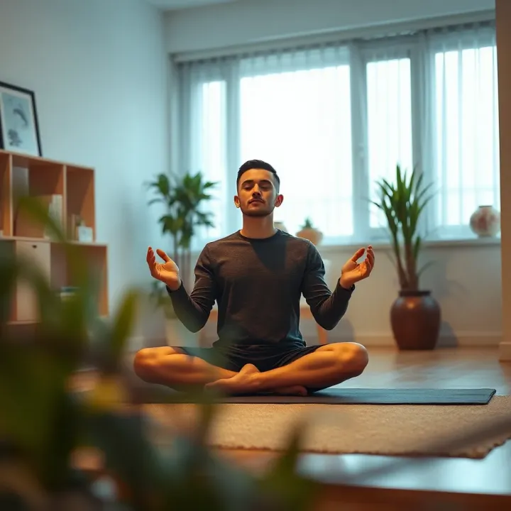 Mindfulness Meditation for Effective Stress Management Person practicing mindfulness meditation in a peaceful indoor setting to illustrate stress management techniques