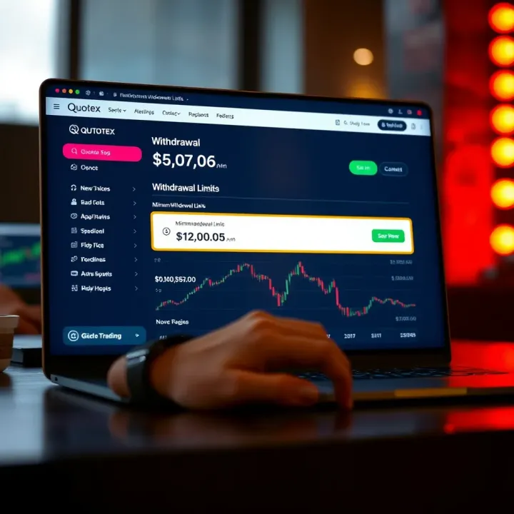 Screen displaying Quotex platform withdrawal section with highlighted minimum withdrawal limit