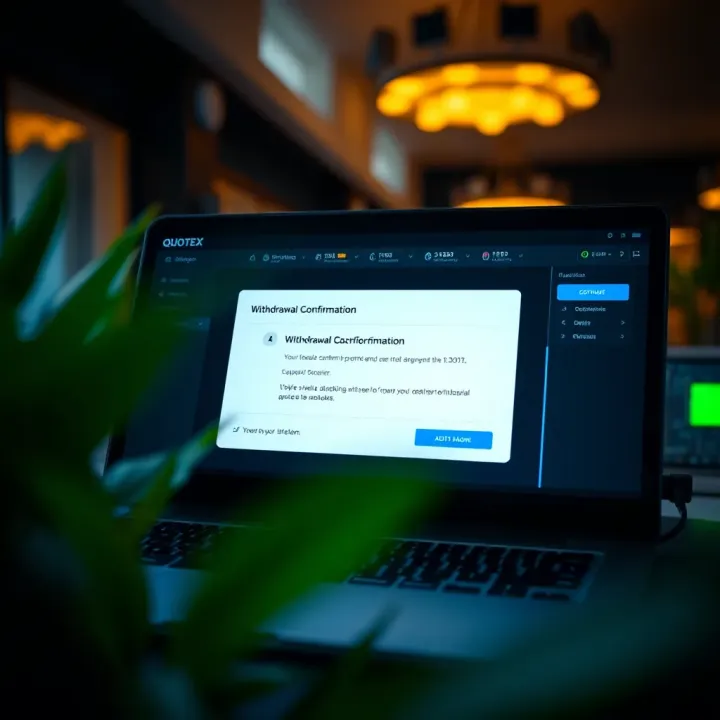 Screenshot displaying a successful withdrawal confirmation on Quotex platform