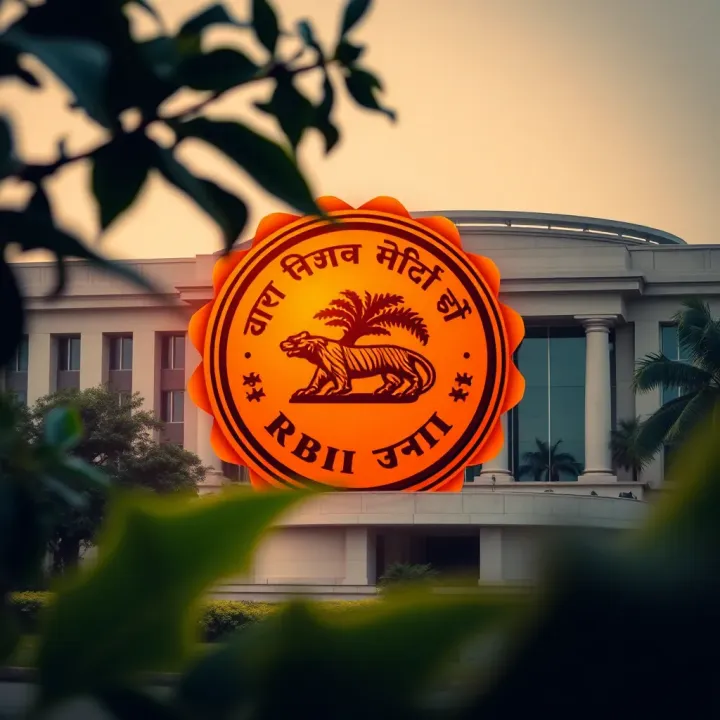 Illustration of RBI building with forex currency symbols representing regulatory approval in India