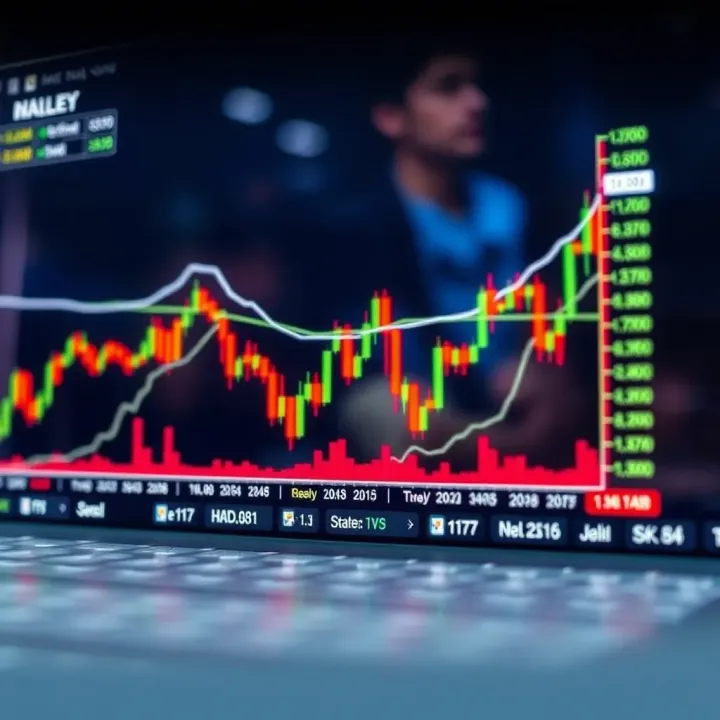 Graph showing trend lines of Reliance Industries stock price with market indicators