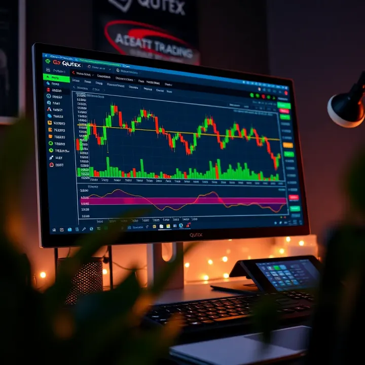 Computer screen displaying Quotex trading platform interface with charts and trading tools